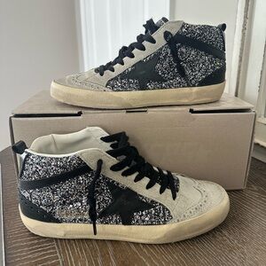 Golden Goose LTD Midstars. Black Glitter/Black Star. Brand New in Box. Size 38.